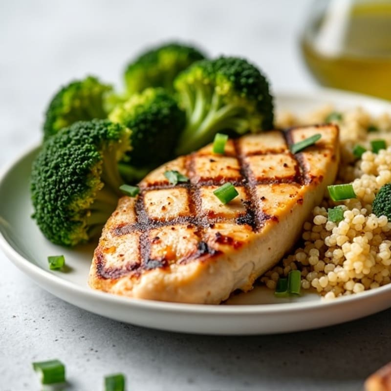 Grilled Chicken Breast with Roasted Broccoli and Quinoa