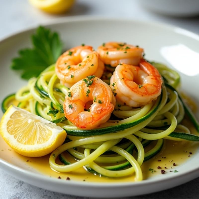 Tender Lemon Garlic Shrimp with Fresh Zucchini Noodles