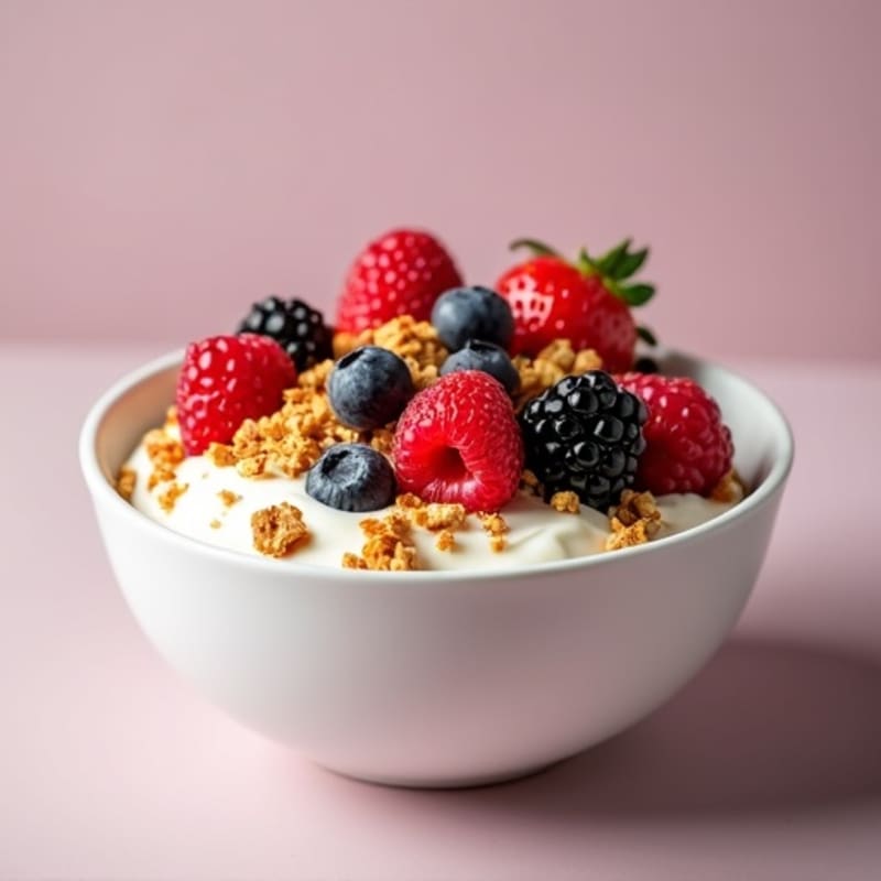 Creamy Greek Yogurt with Crunchy Granola and Fresh Berries