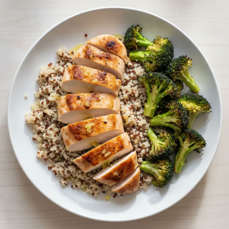 Grilled Chicken Breast with Quinoa and Roasted Broccoli