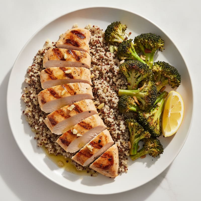 Grilled Chicken Breast with Quinoa and Roasted Broccoli