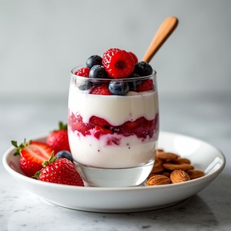 Greek Yogurt Protein Parfait with Mixed Berries and Almonds