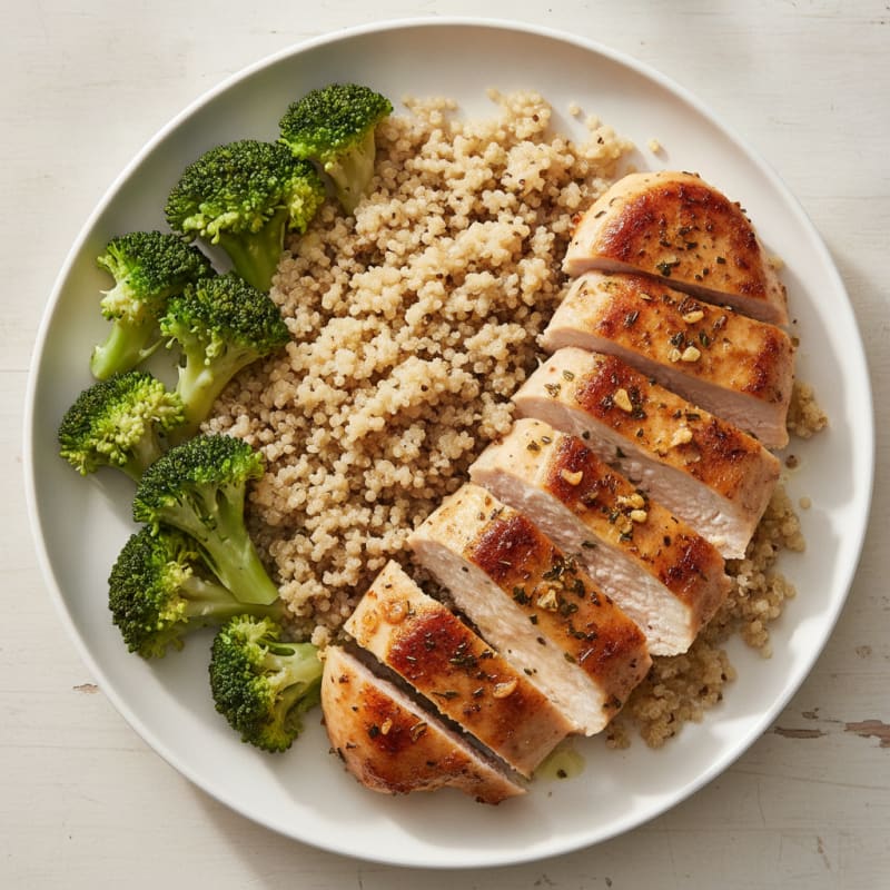 Seared Chicken Breast with Steamed Broccoli and Quinoa