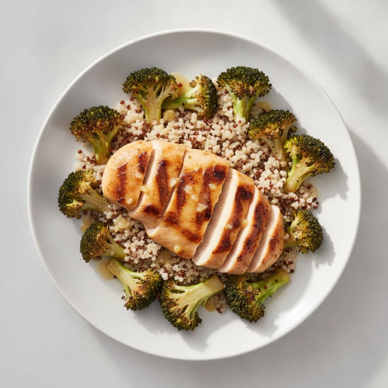 Grilled Chicken Breast with Quinoa and Roasted Broccoli