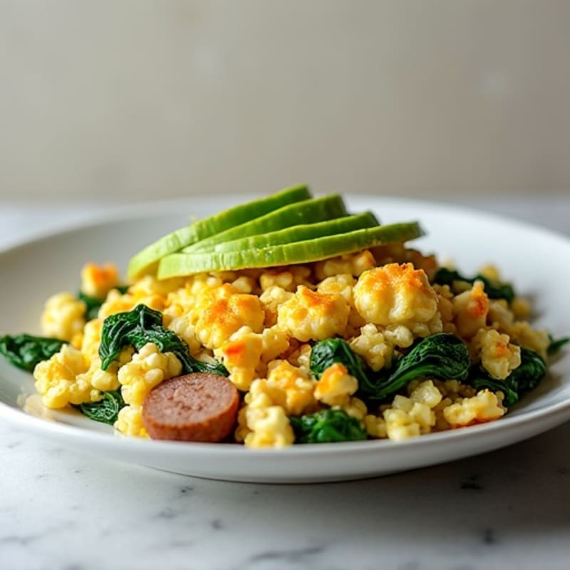 Egg White and Chicken Sausage Scramble with Spinach
