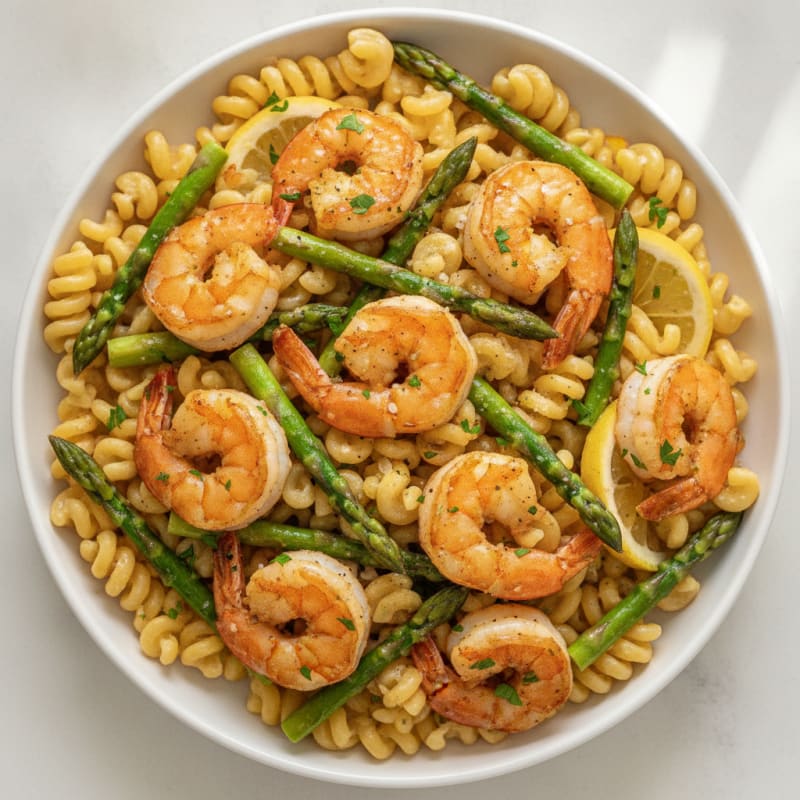 Garlic Butter Shrimp Pasta with Asparagus