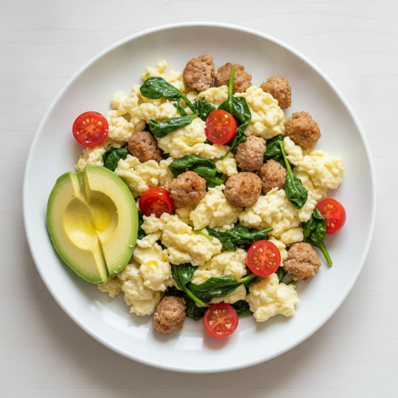 Egg White Scramble with Turkey Sausage and Spinach