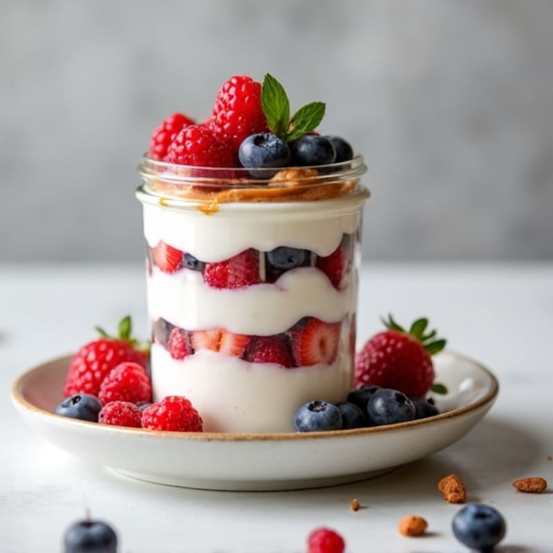 Greek Yogurt Protein Parfait with Mixed Berries and Almond Butter