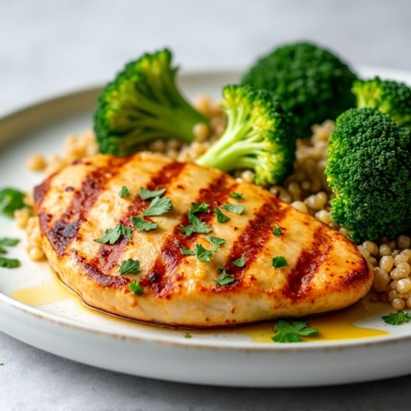 Grilled Chicken Breast with Quinoa and Roasted Broccoli