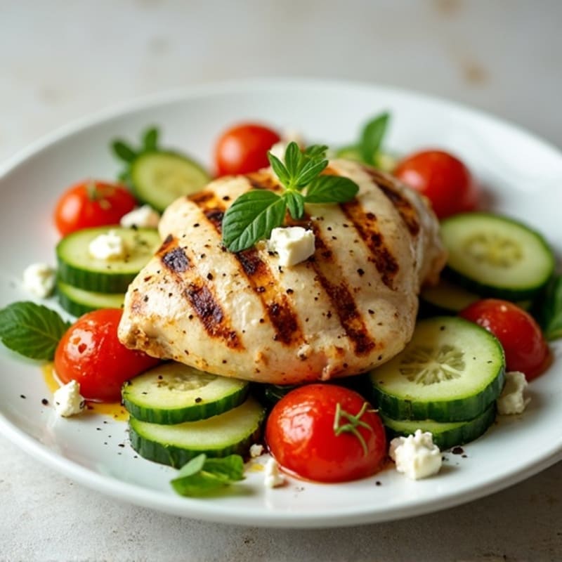 Grilled Chicken with Fresh Cucumber Tomato Feta Salad