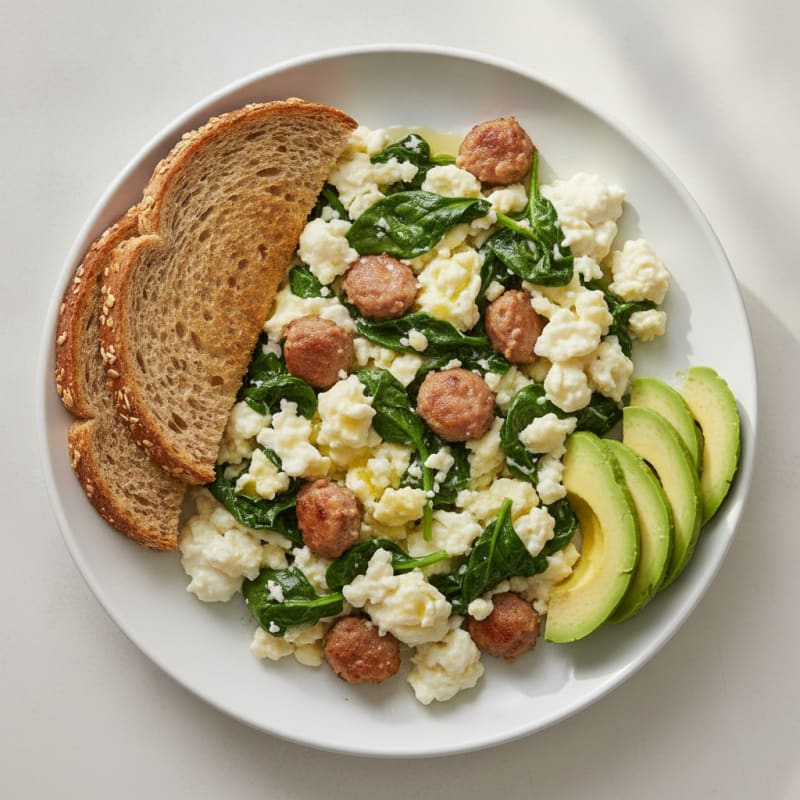 Egg White Scramble with Turkey Sausage and Spinach