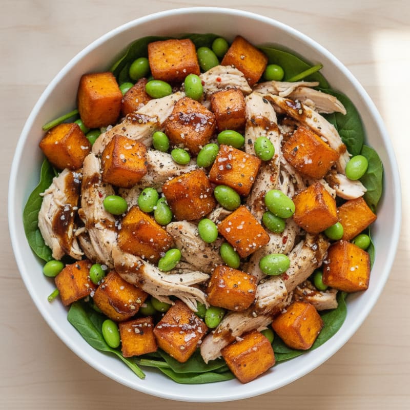 Roasted Sweet Potato and Edamame Bowl