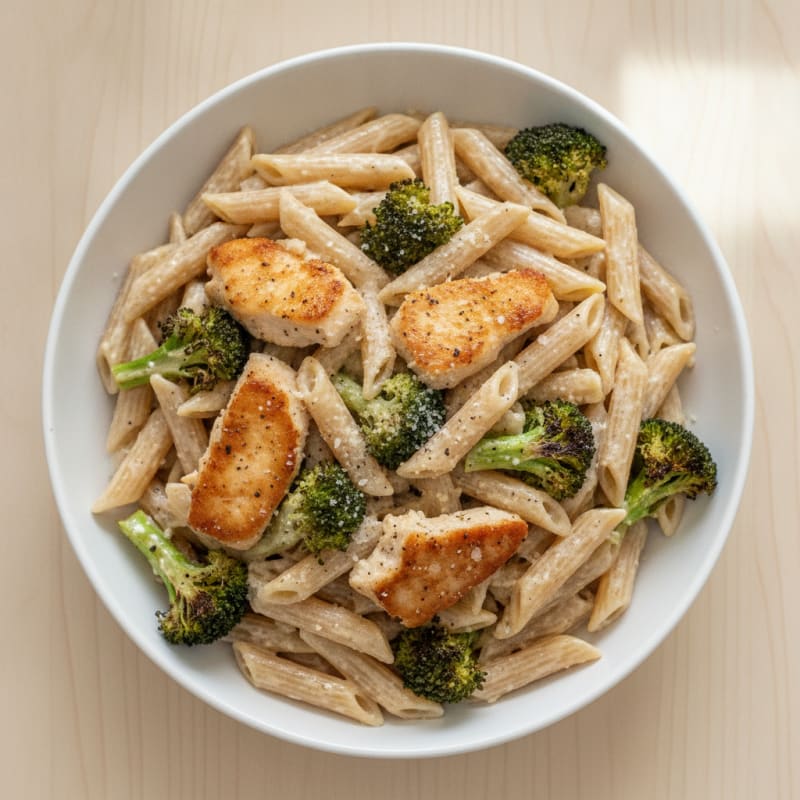 Chicken Alfredo Pasta with Roasted Broccoli