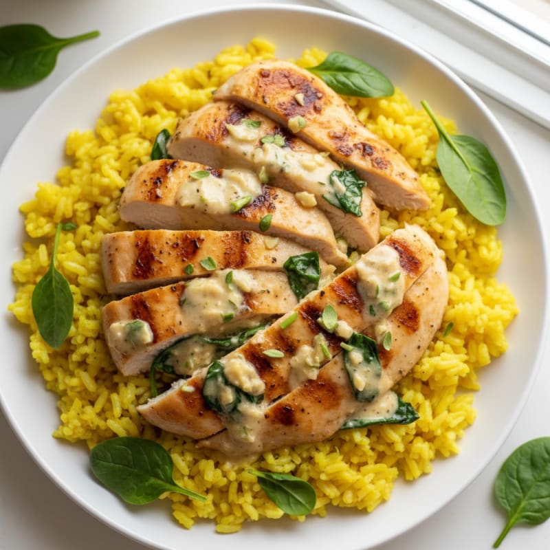 Creamy Lemon Herb Chicken with Golden Rice