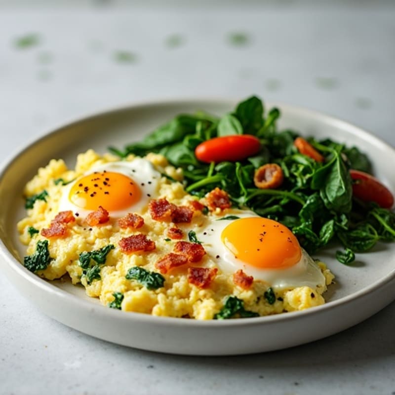 Cottage Cheese Egg Scramble with Spinach and Turkey Bacon