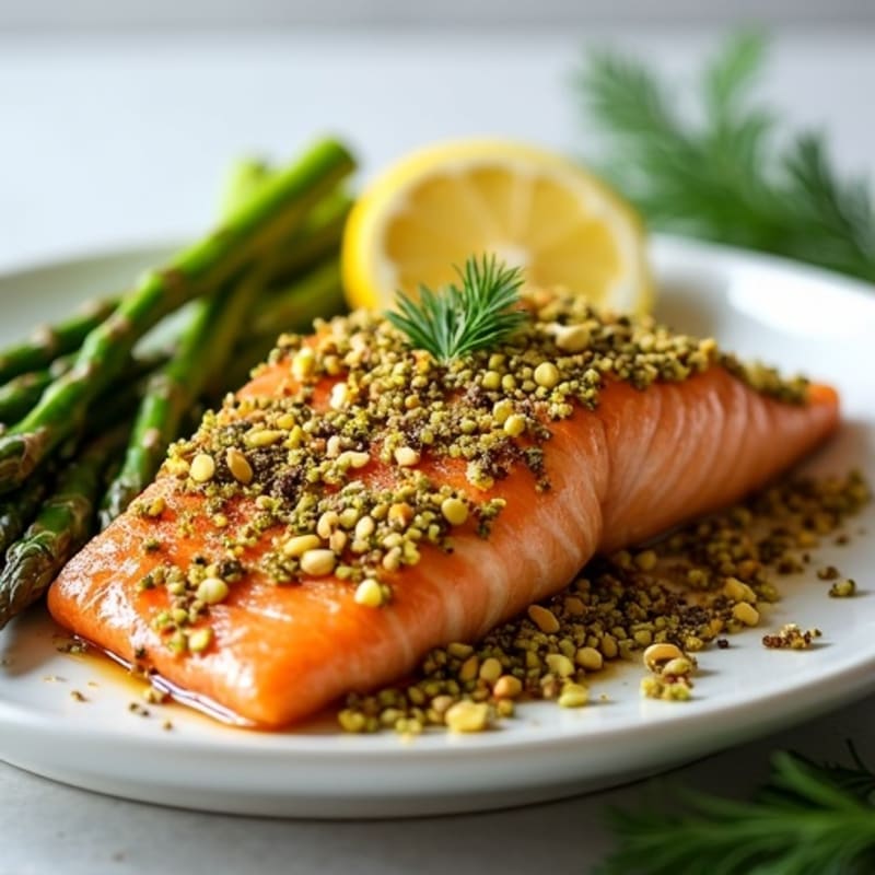 Crunchy Pistachio-Crusted Salmon with Lemon-Herb Roasted Asparagus