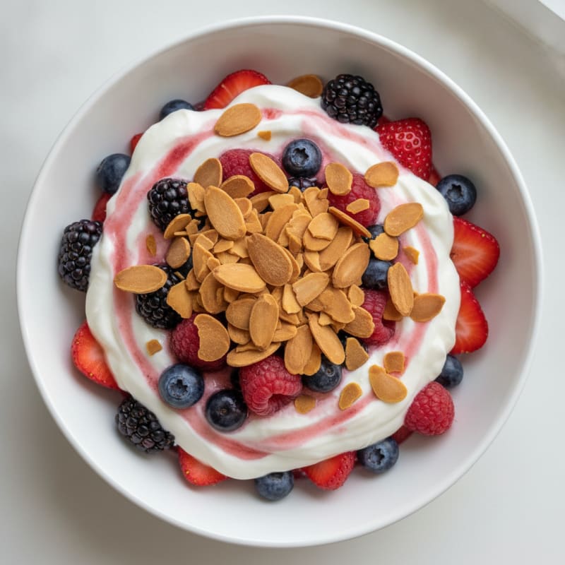 Greek Yogurt Protein Parfait with Mixed Berries and Almonds