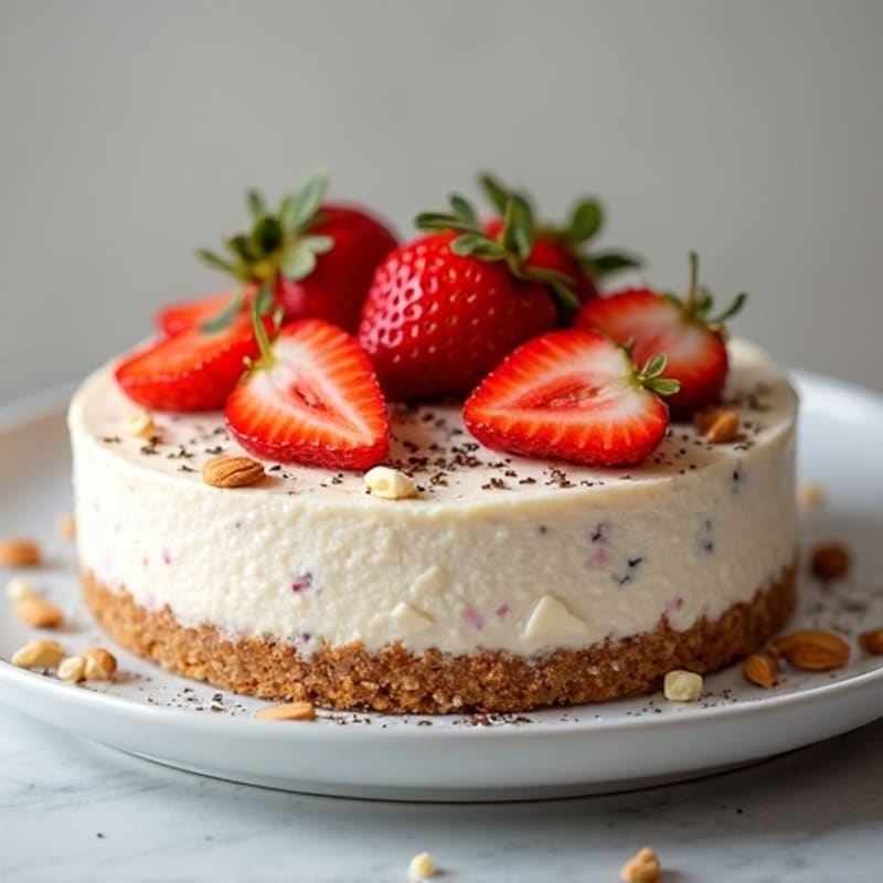 Cottage Cheese Protein Cheesecake with Fresh Strawberries