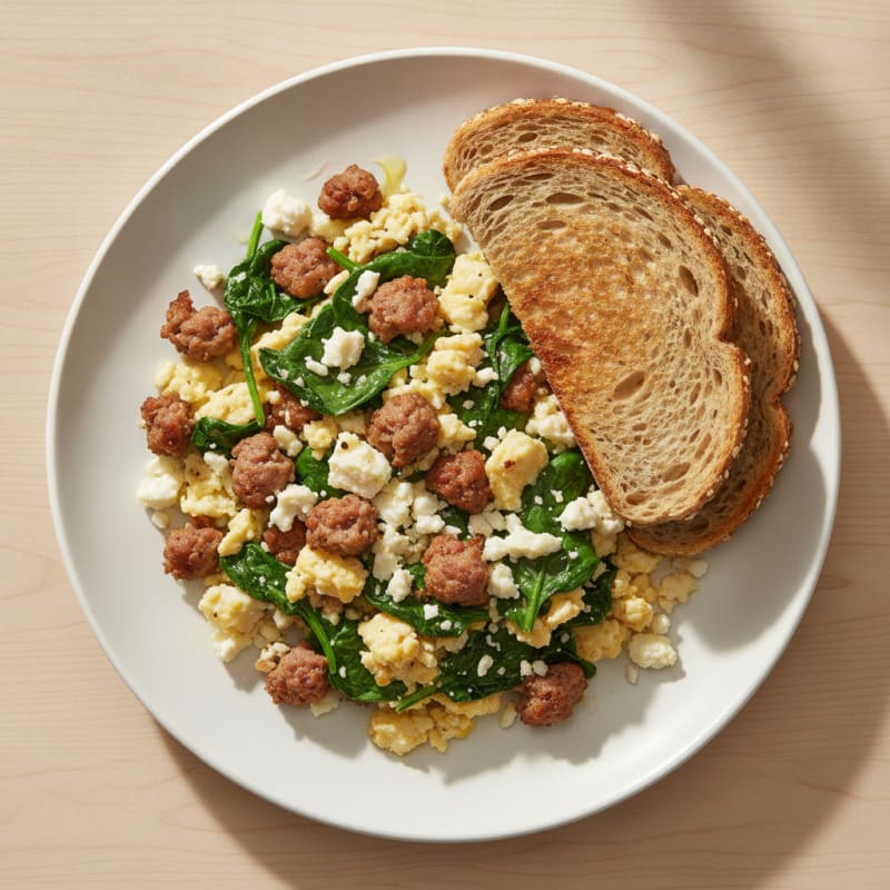 Egg White and Turkey Sausage Scramble with Spinach and Feta