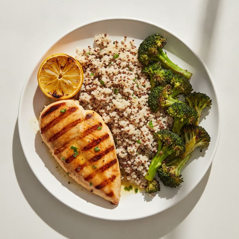 Grilled Chicken Breast with Quinoa and Roasted Broccoli