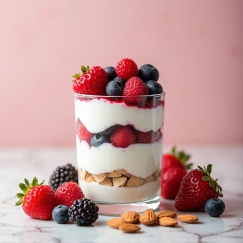 Greek Yogurt Protein Parfait with Mixed Berries and Almonds