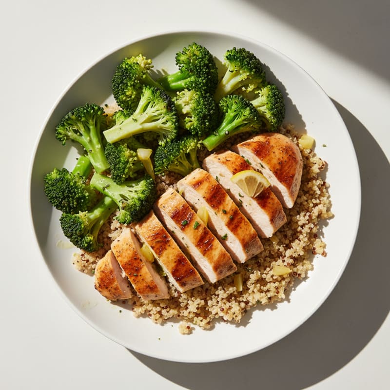 Grilled Chicken Breast with Quinoa and Steamed Broccoli