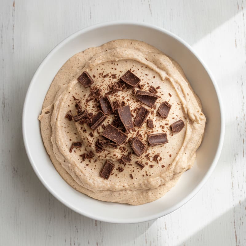 Silky Cottage Cheese Protein Mousse with Dark Chocolate Shavings