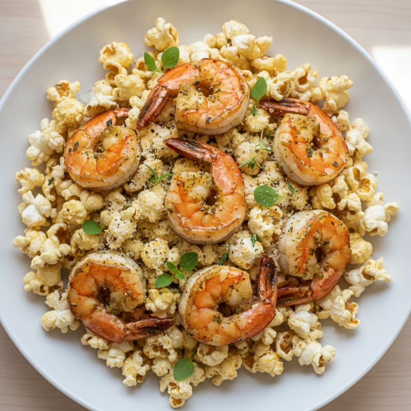 Garlic Parmesan Popcorn with Herb-Roasted Shrimp