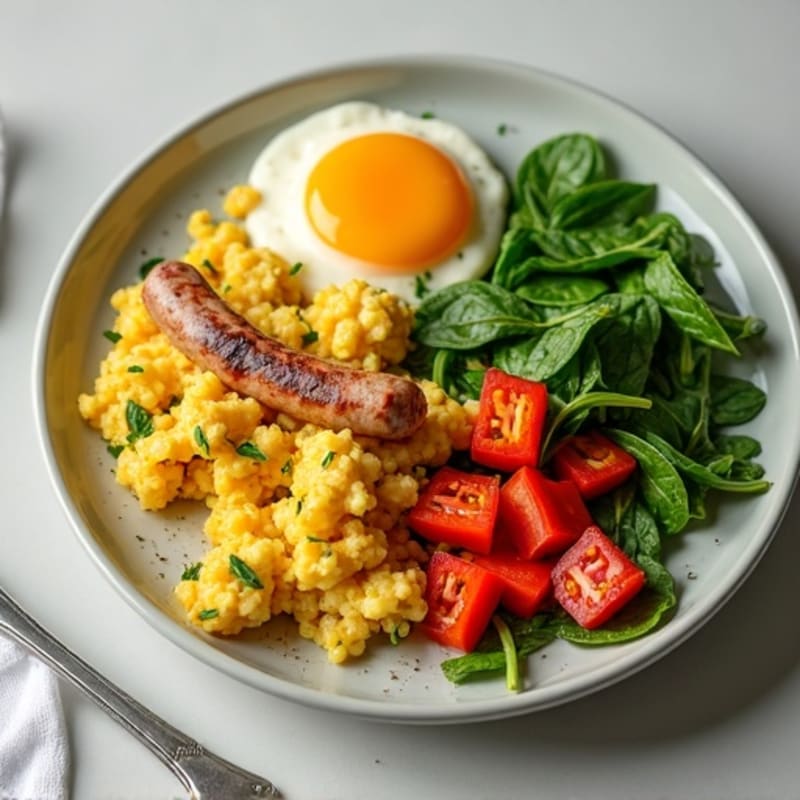 Egg White Scramble with Turkey Sausage and Spinach