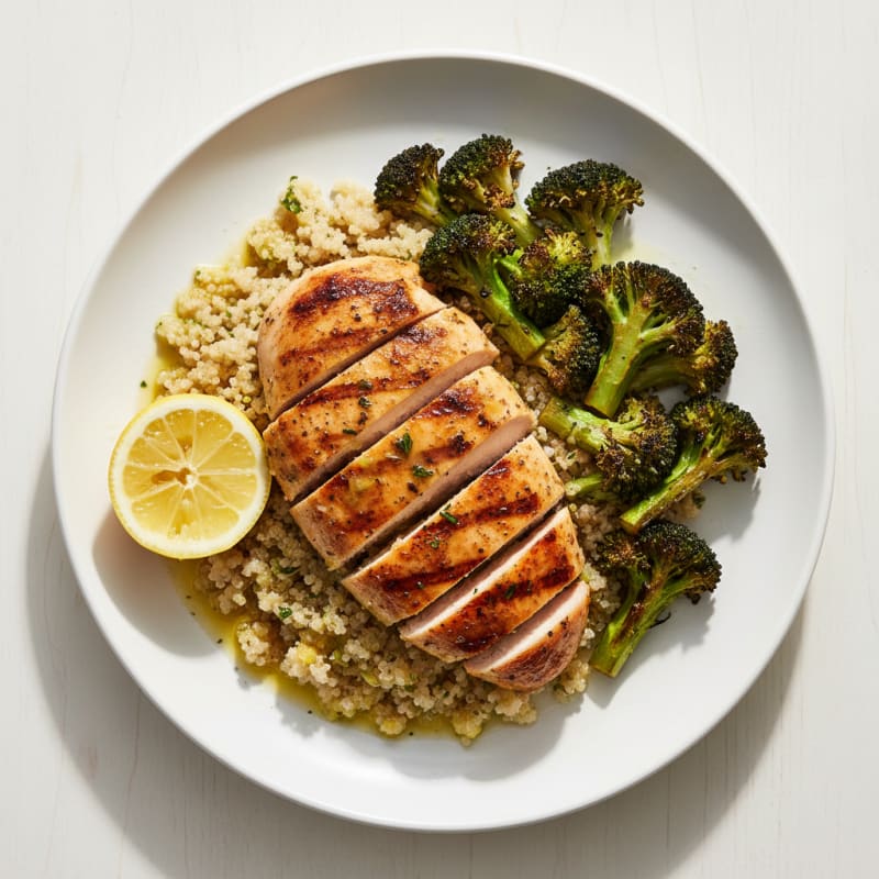 Grilled Chicken Breast with Quinoa and Roasted Broccoli