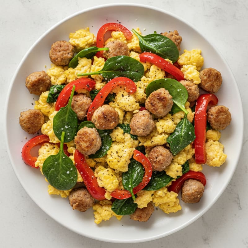 Sausage and Egg Scramble with Spinach