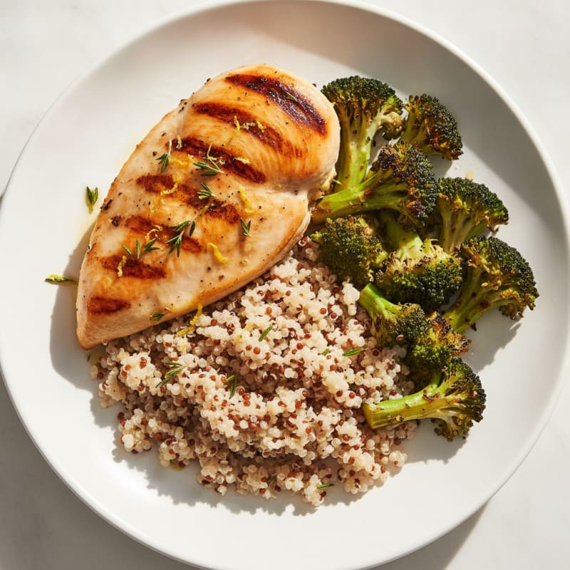 Grilled Chicken Breast with Quinoa and Roasted Broccoli