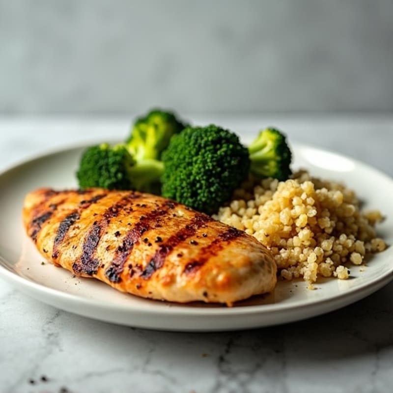 Grilled Chicken Breast with Roasted Broccoli and Quinoa