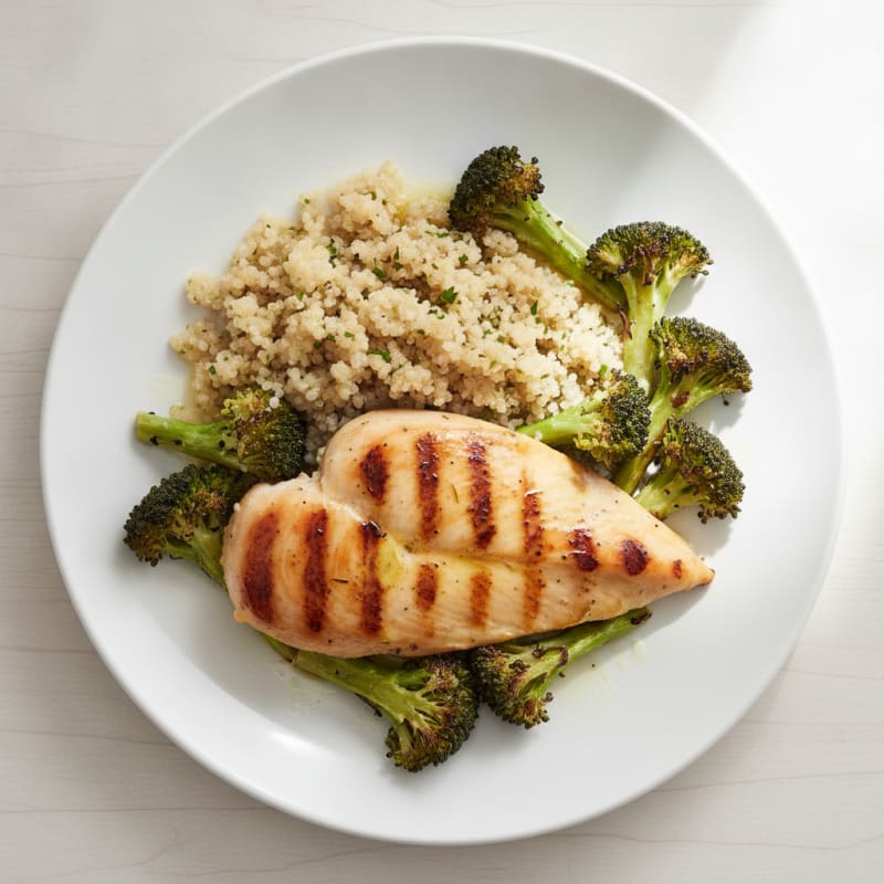Grilled Chicken Breast with Quinoa and Roasted Broccoli