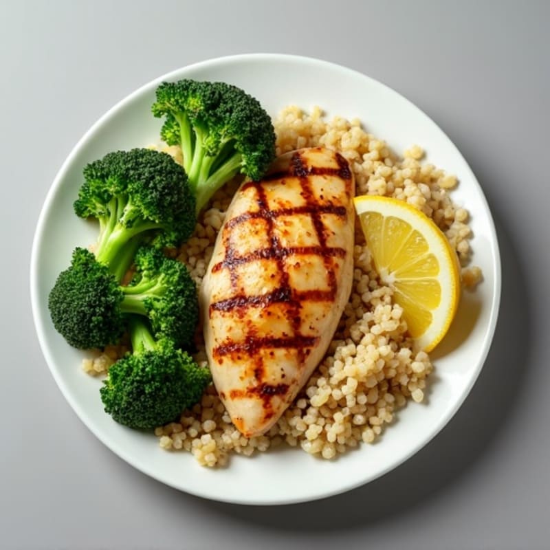 Grilled Chicken Breast with Quinoa and Steamed Broccoli