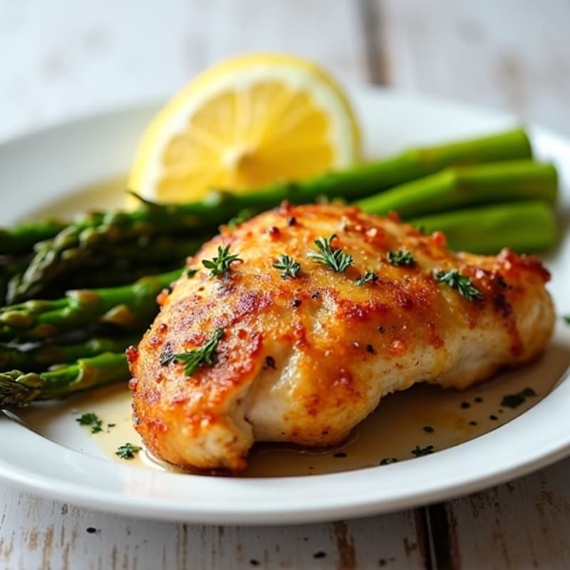 Crispy Lemon Herb Roasted Chicken Thighs with Roasted Asparagus