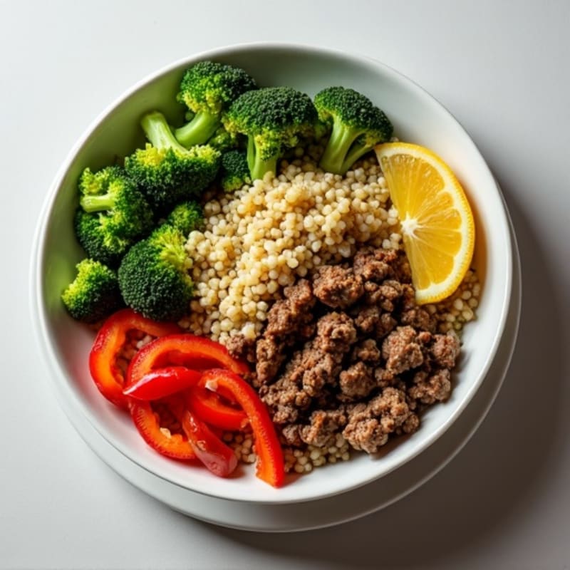 Lean Ground Beef and Quinoa Power Bowl with Roasted Broccoli