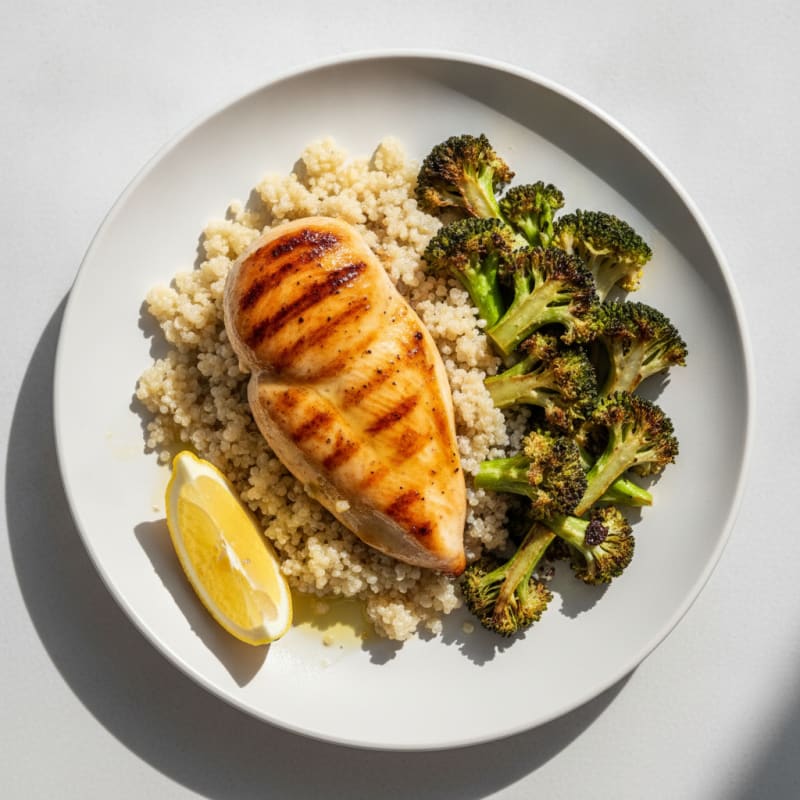 Grilled Chicken Breast with Quinoa and Roasted Broccoli