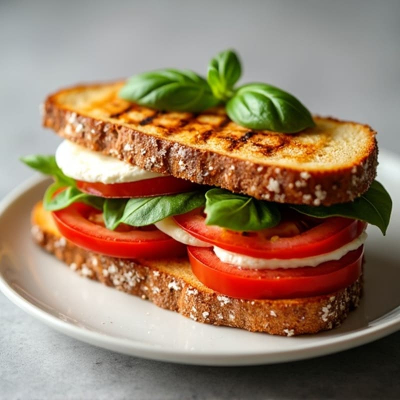 Crispy Grilled Fresh Mozzarella, Tomato, and Basil Sandwich