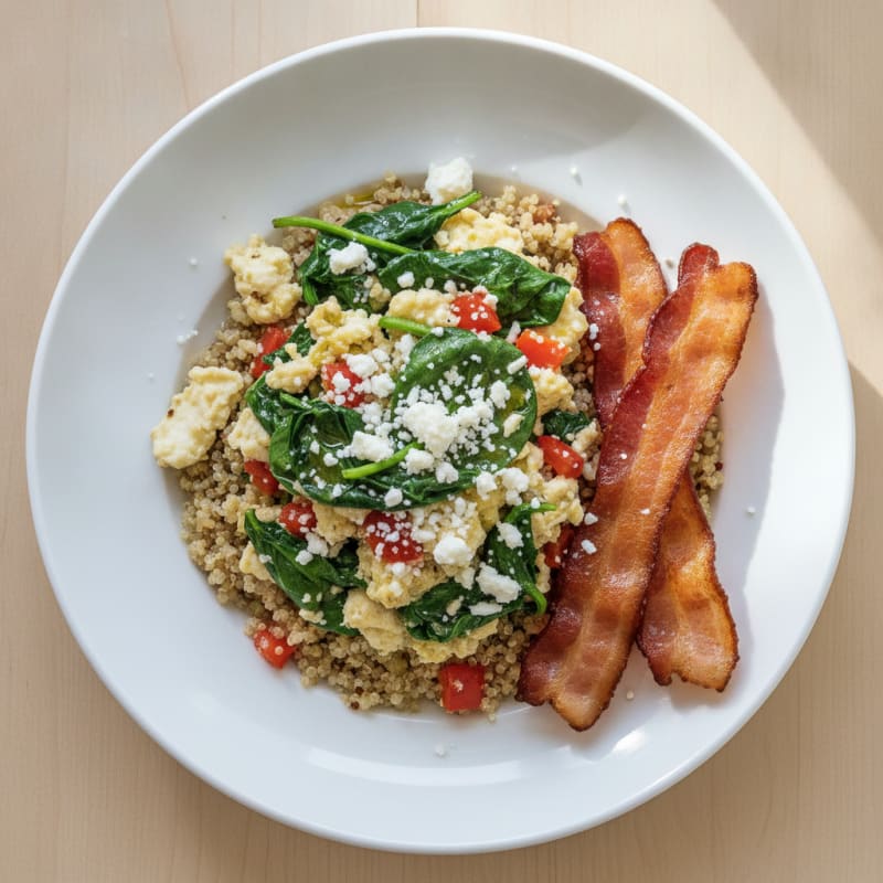 Egg White and Spinach Scramble with Turkey Bacon