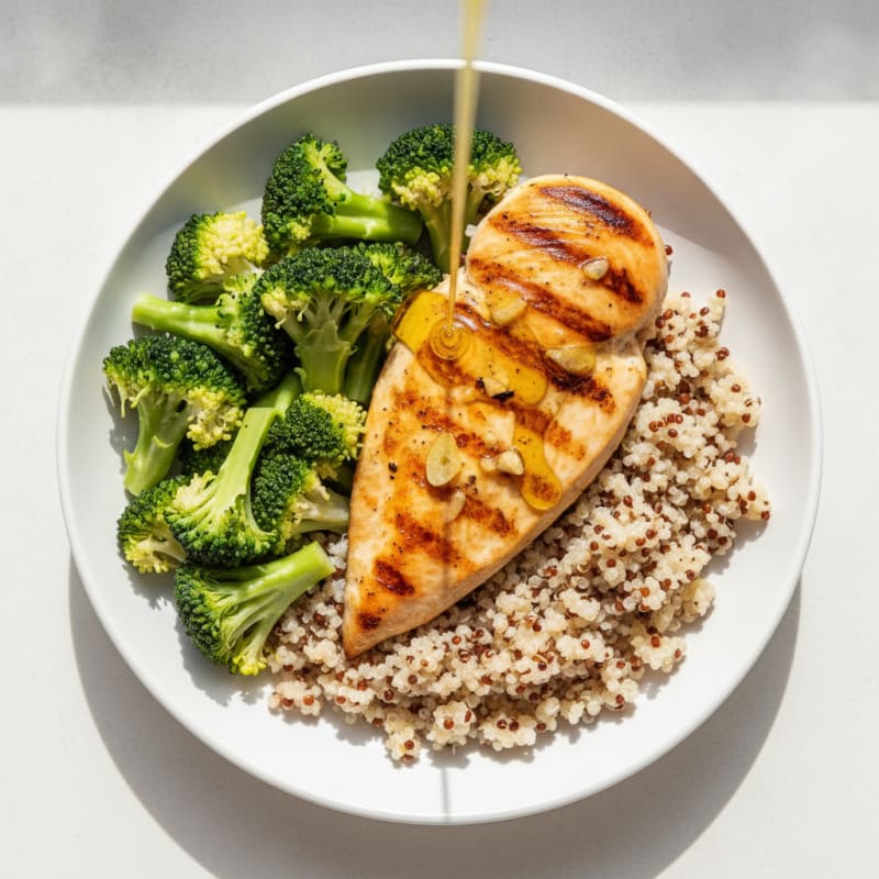 Grilled Chicken Breast with Quinoa and Steamed Broccoli