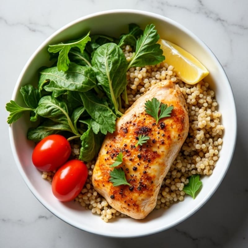 Herb-Roasted Chicken and Fluffy Quinoa Bowl with Fresh Greens