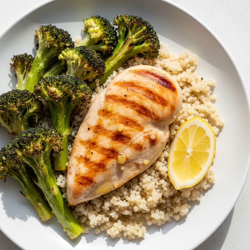 Grilled Chicken Breast with Quinoa and Roasted Broccoli