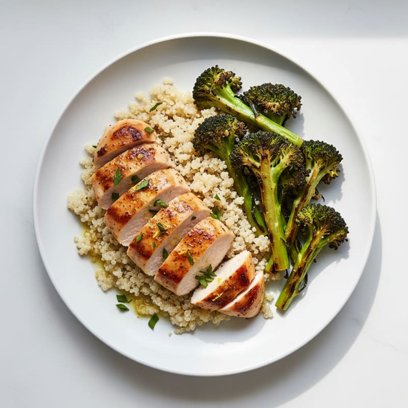 Grilled Chicken Breast with Roasted Broccoli and Quinoa