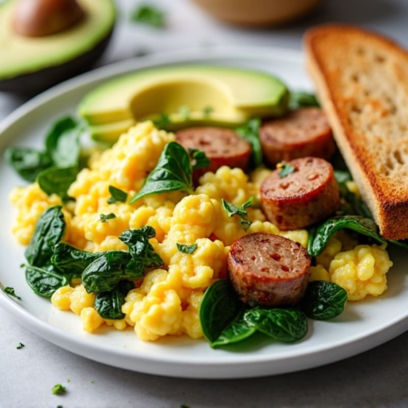 Egg White Scramble with Turkey Sausage and Spinach