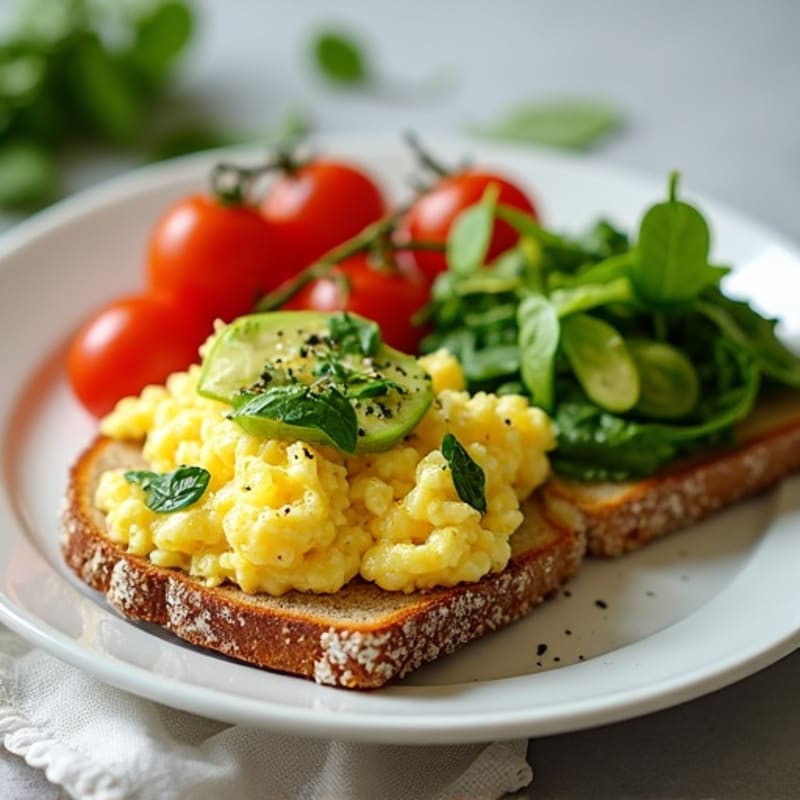 Creamy Scrambled Eggs with Fresh Spinach and Avocado Toast