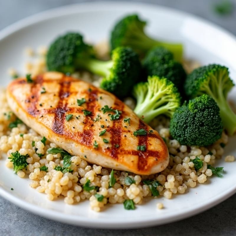 Grilled Chicken Breast with Roasted Broccoli and Quinoa