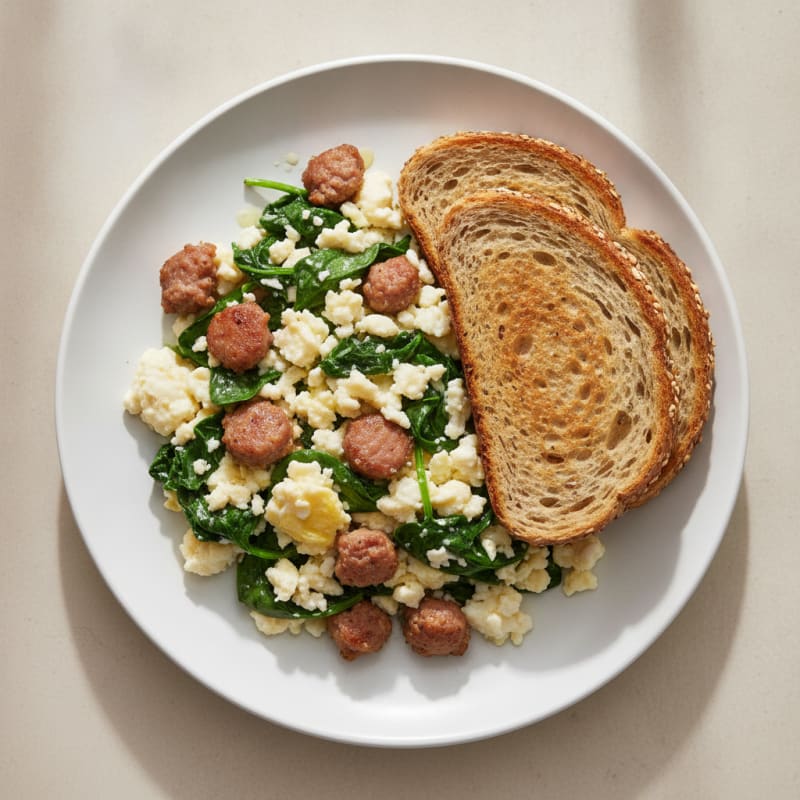 Egg White and Spinach Scramble with Turkey Sausage