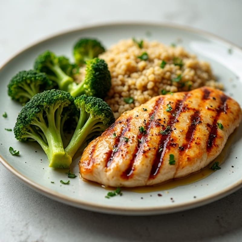 Grilled Chicken Breast with Quinoa and Roasted Broccoli