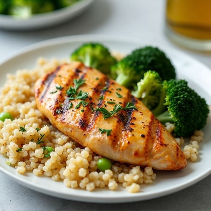 Grilled Chicken Breast with Quinoa and Roasted Broccoli